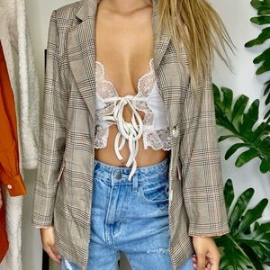 XS Fashion Nova fall brown plaid blazer coat